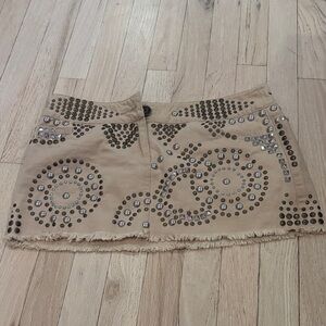 Vintage Studded Beige Mini Skirt - Designer-Inspired